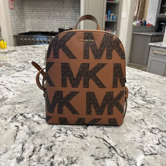Michael Kors Cindy MK Graphic Luggage Backpack NWT Authentic Women Big MK Logo Michael Kors Cindy Large Blue Backpack School Bag Zipper  main image 2